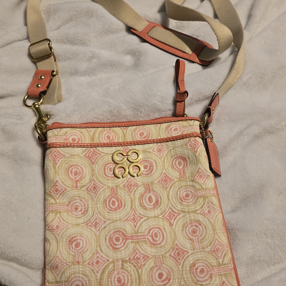 Coach Pink and Cream Patterned Crossbody Bag